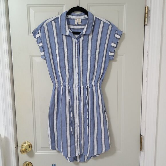 Japna Dresses & Skirts - Japna Blue White Stripe Cotton Short Sleeve Dress Size Medium Women's